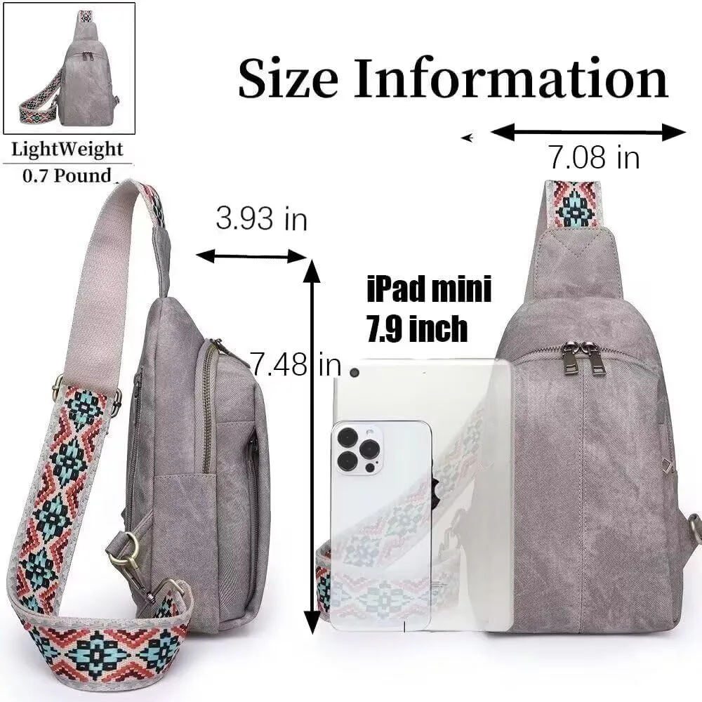 Sling Bag for Women Crossbody Purse Vegan Leather Crossbody Bags Fanny Pack Purse Backpack Over Shoulder Bag with Adjustable Guitar Strap for Travel, Grey