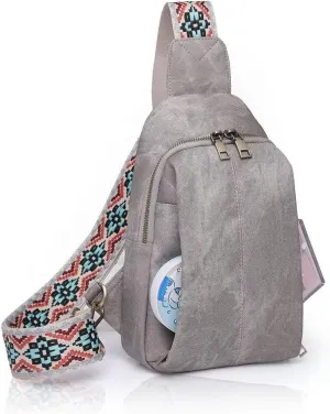 Sling Bag for Women Crossbody Purse Vegan Leather Crossbody Bags Fanny Pack Purse Backpack Over Shoulder Bag with Adjustable Guitar Strap for Travel, Grey