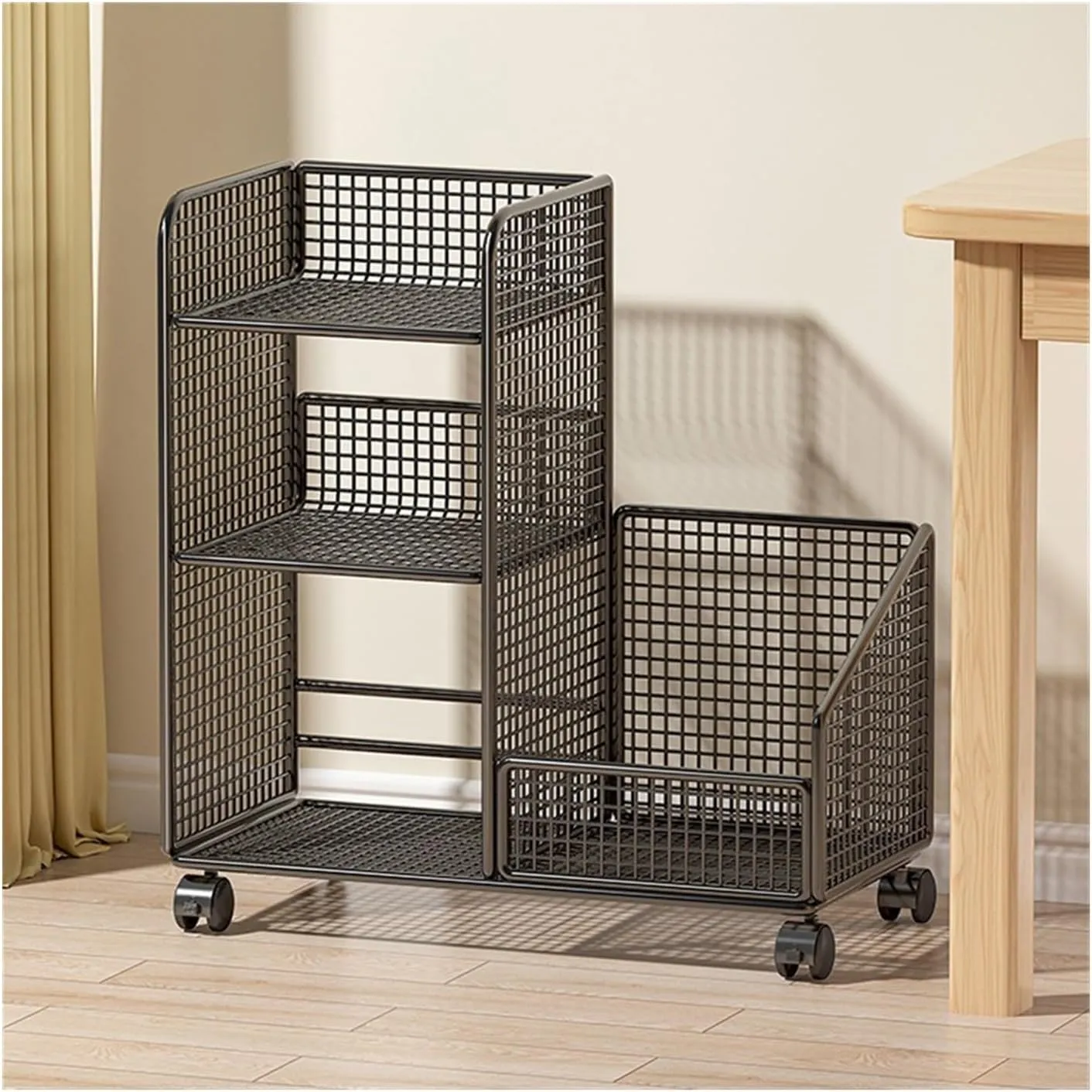 Small Bookshelf Movable Bookshelf Desk Floor Storage Rack School Bag Book Storage Cabinet Office Wheeled Trolley for Office, Living Room