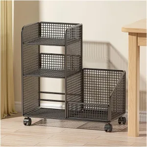Small Bookshelf Movable Bookshelf Desk Floor Storage Rack School Bag Book Storage Cabinet Office Wheeled Trolley for Office, Living Room