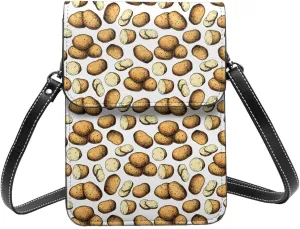 Small Crossbody Bags for Women, Leather Funny Potato Pattern Cell Phone Cross Body Bag Wallet Purses