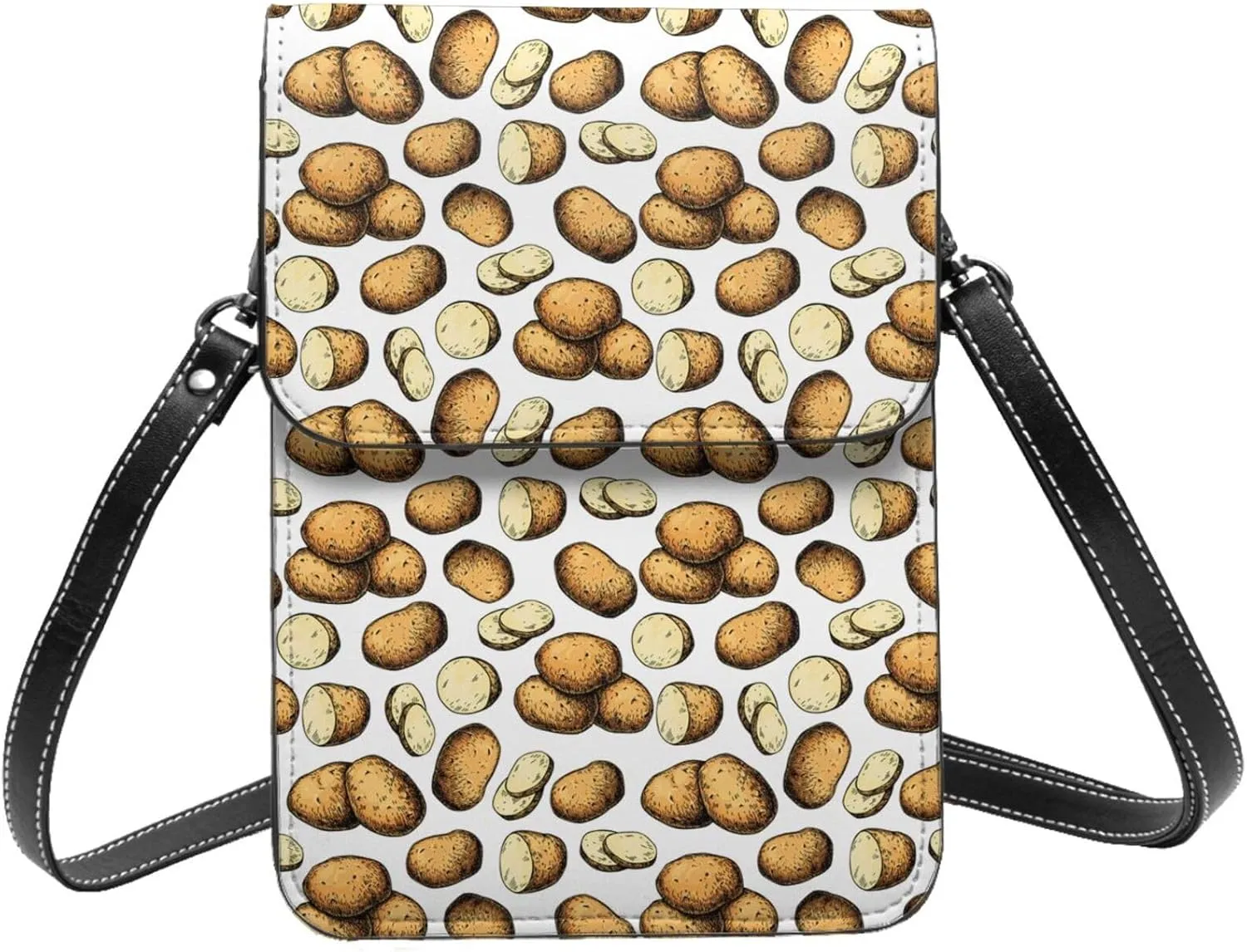 Small Crossbody Bags for Women, Leather Funny Potato Pattern Cell Phone Cross Body Bag Wallet Purses