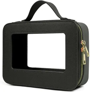 Small Makeup Case Organizer Travel Clear Cosmetic Bag for Women TSA Approved Portable Toiletry Bag Multipurpose Leather Makeup Bag Waterproof Leather Make Up Pouch with Zipper