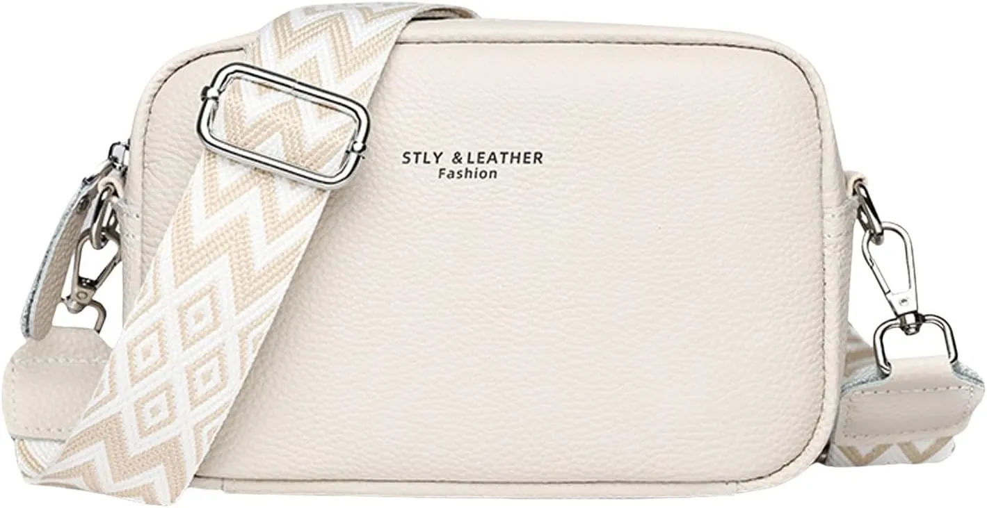 Small Square Bag Soft Crossbody Leather Bag Spring Model Female Shoulder Bags Camera Shoulder Bags (Beige, One Size)