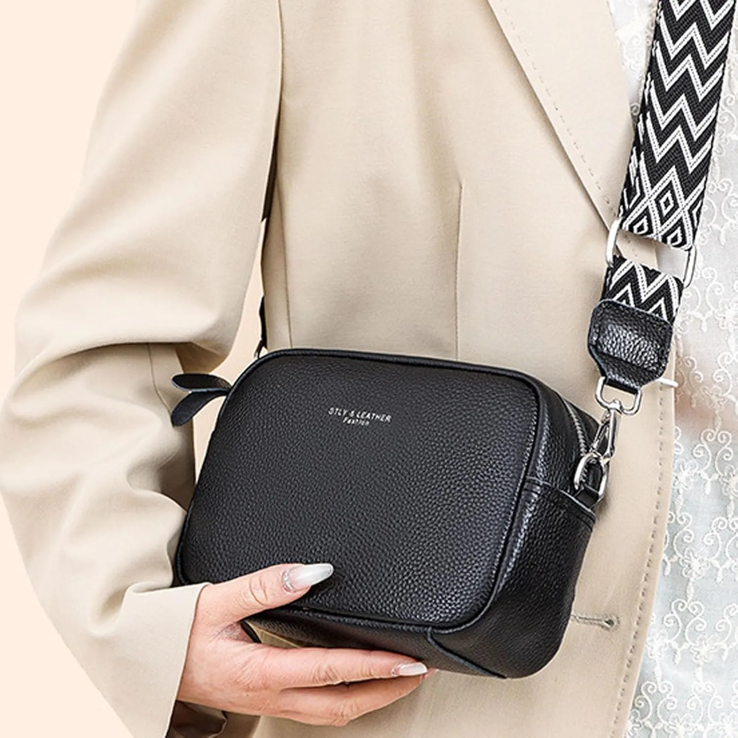 Small Square Bag Soft Crossbody Leather Bag Spring Model Female Shoulder Bags Camera Shoulder Bags (Beige, One Size)