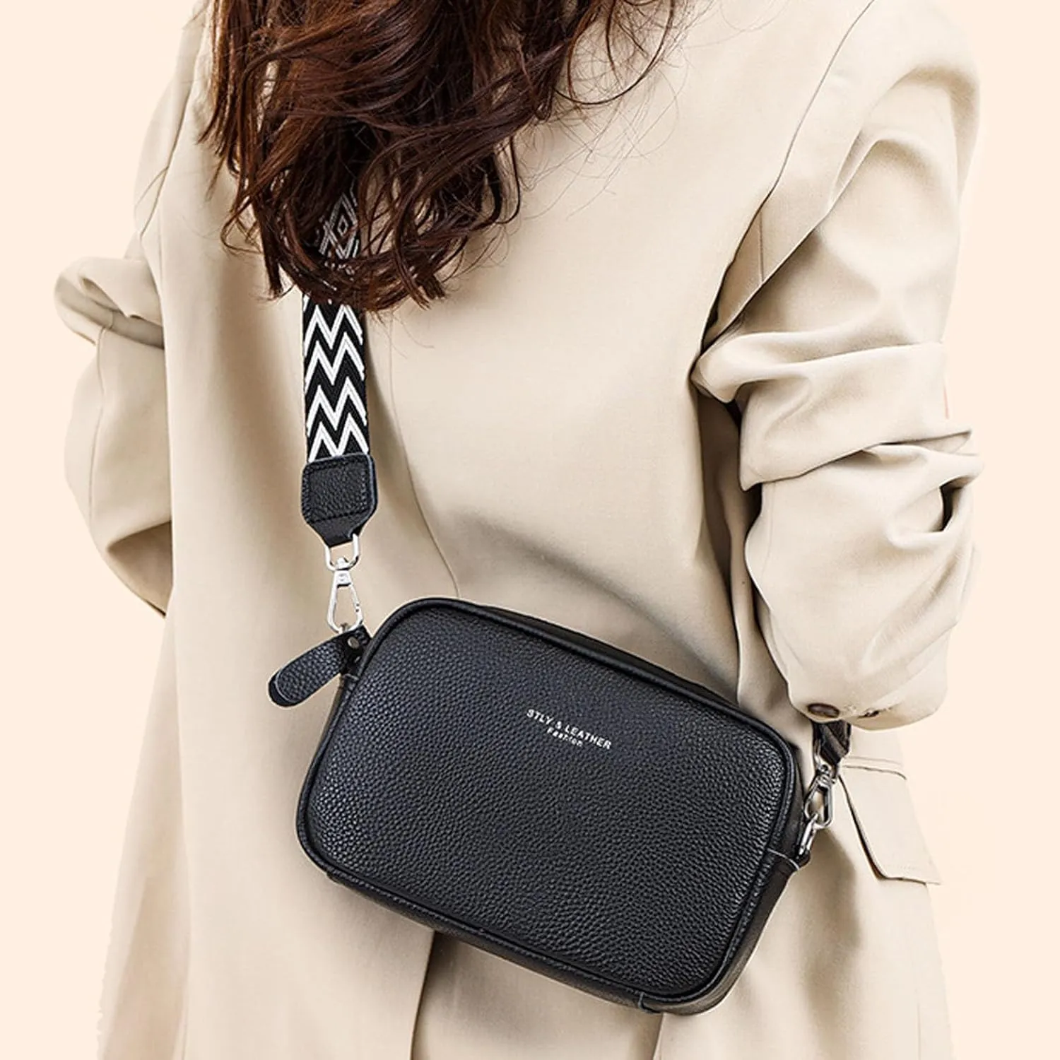 Small Square Bag Soft Crossbody Leather Bag Spring Model Female Shoulder Bags Camera Shoulder Bags (Beige, One Size)