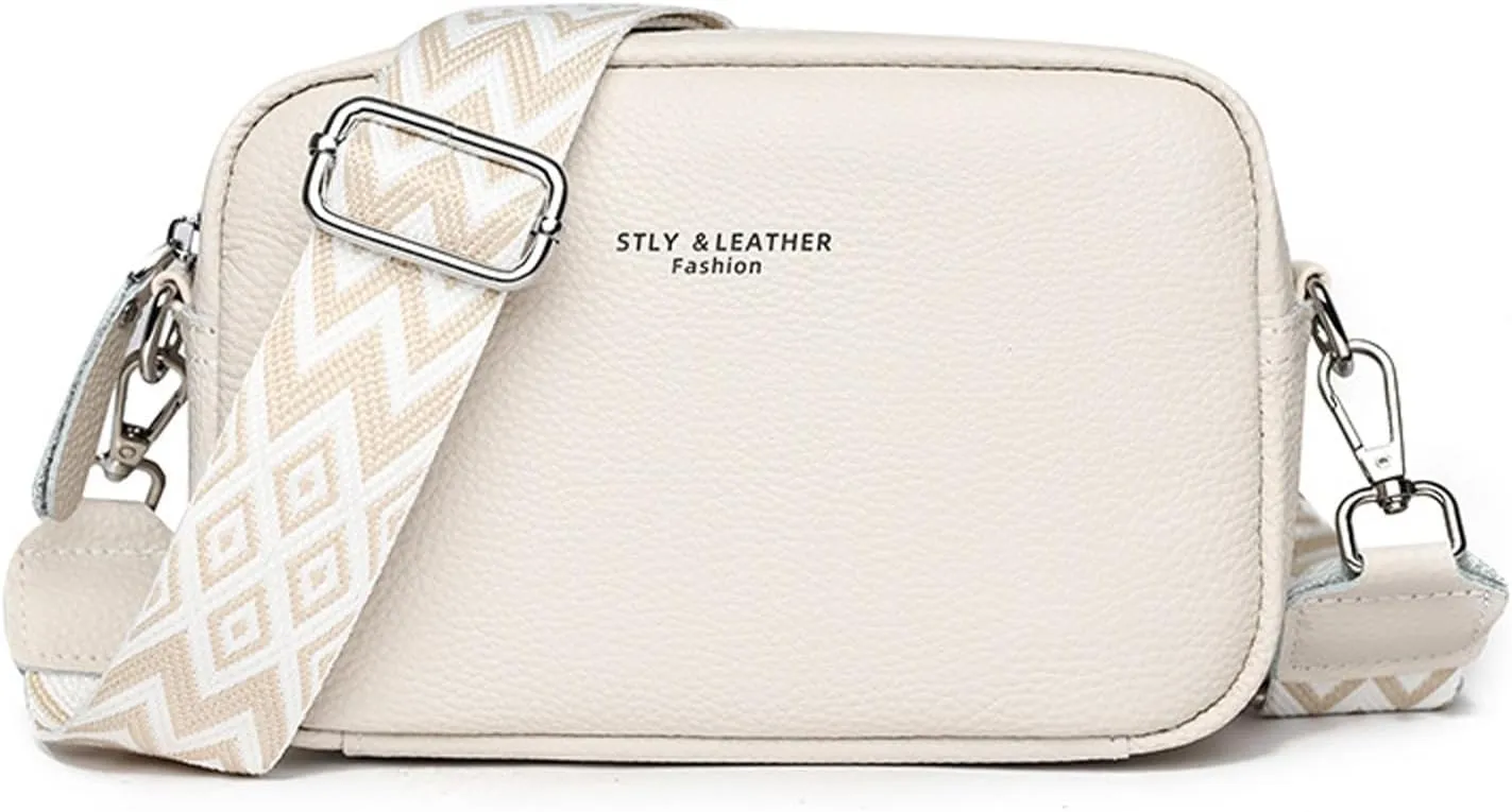 Small Square Bag Soft Crossbody Leather Bag Spring Model Female Shoulder Bags Camera Shoulder Bags (Beige, One Size)