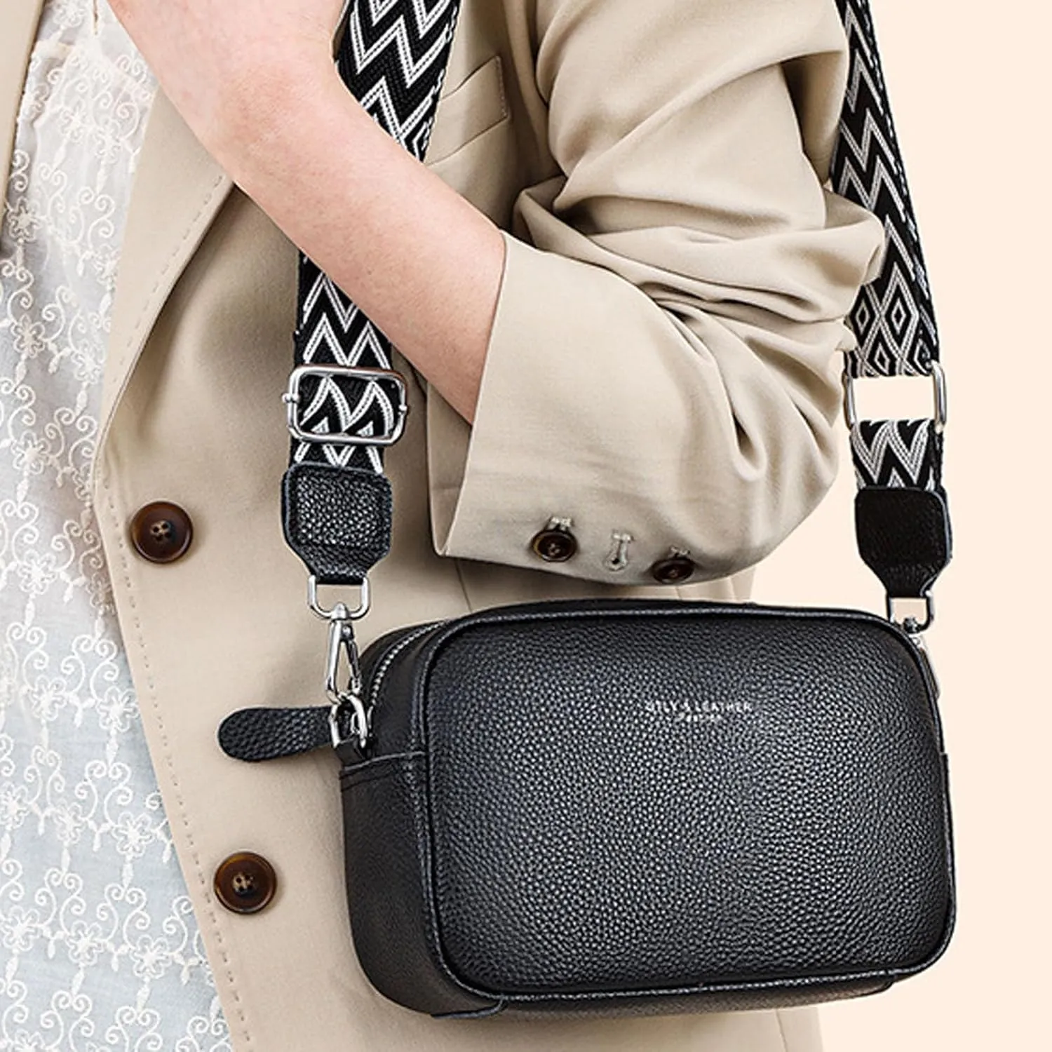 Small Square Bag Soft Crossbody Leather Bag Spring Model Female Shoulder Bags Camera Shoulder Bags (Beige, One Size)