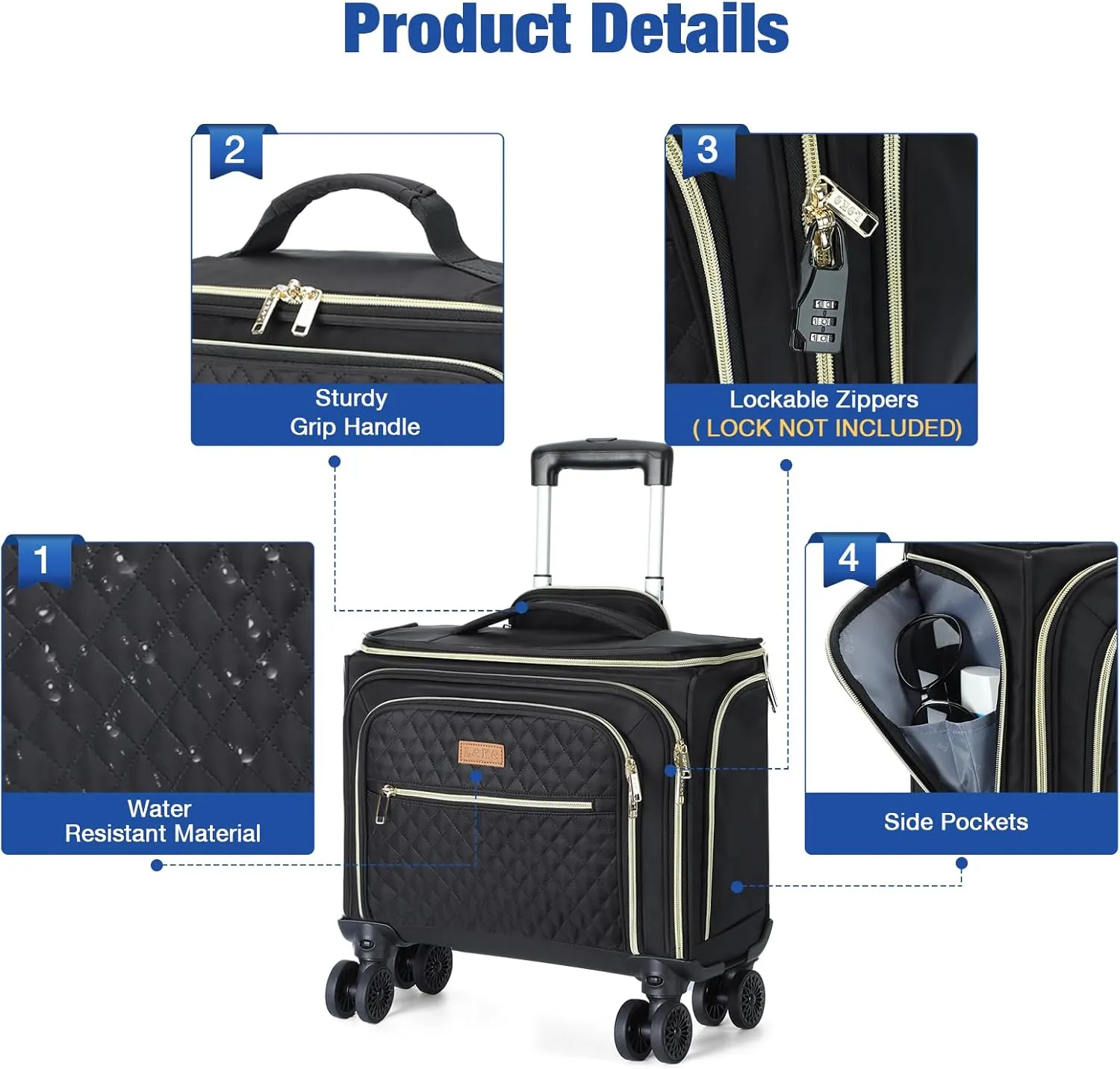 Softside Expandable Carry on Luggage with 4 Removable Spinner Wheels Black
