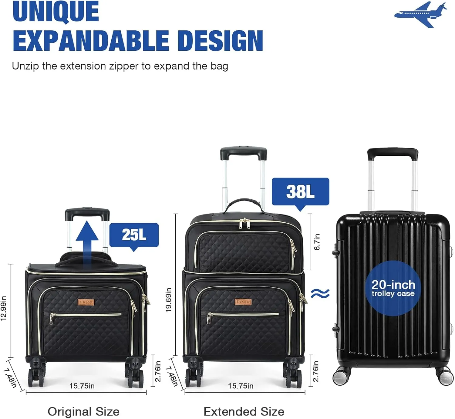 Softside Expandable Carry on Luggage with 4 Removable Spinner Wheels Black