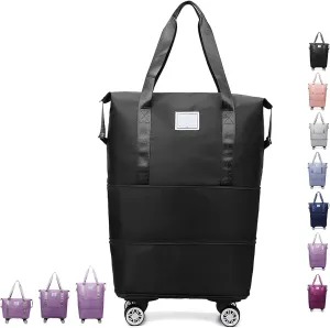 Sparkhomez Travel Bag with Wheels (Detachable), Lightweight Three-Layer Expandable Travel Bag, Large Capacity Dry and Wet Separation Storage Tote Bag, Waterproof and Wear-Resistant (Black)