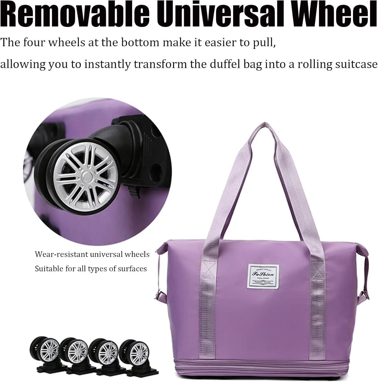 Sparkhomez Travel Bag with Wheels (Detachable), Lightweight Three-Layer Expandable Travel Bag, Large Capacity Dry and Wet Separation Storage Tote Bag, Waterproof and Wear-Resistant (Black)
