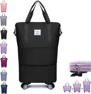 Sparkhomez Travel Bag with Wheels, Universal Wheeled Luggage for Business, 2025 New Large Capacity Bags Wheel Removable, Expandable Carry on Luggage Bags, Can Be Carried by Hand (Black)