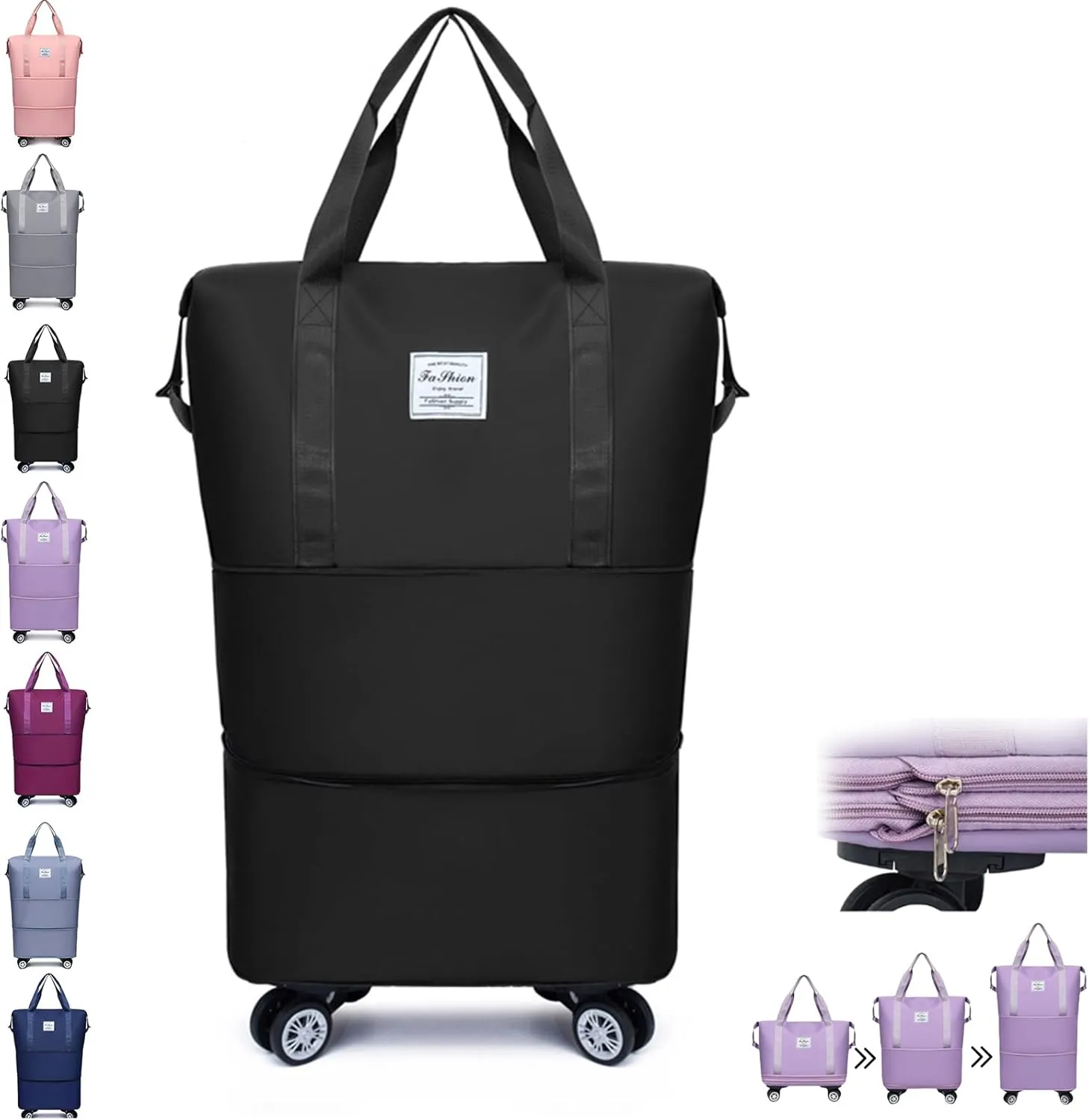 Sparkhomez Travel Bag with Wheels, Universal Wheeled Luggage for Business, 2025 New Large Capacity Bags Wheel Removable, Expandable Carry on Luggage Bags, Can Be Carried by Hand (Black)
