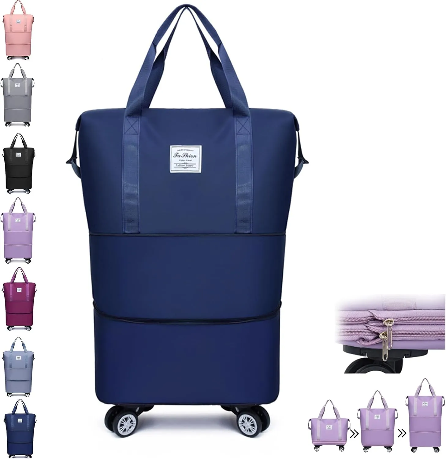 Sparkhomez Travel Bag with Wheels, Universal Wheeled Luggage for Business, 2025 New Large Capacity Bags Wheel Removable, Expandable Carry on Luggage Bags, Can Be Carried by Hand (Dark blue)