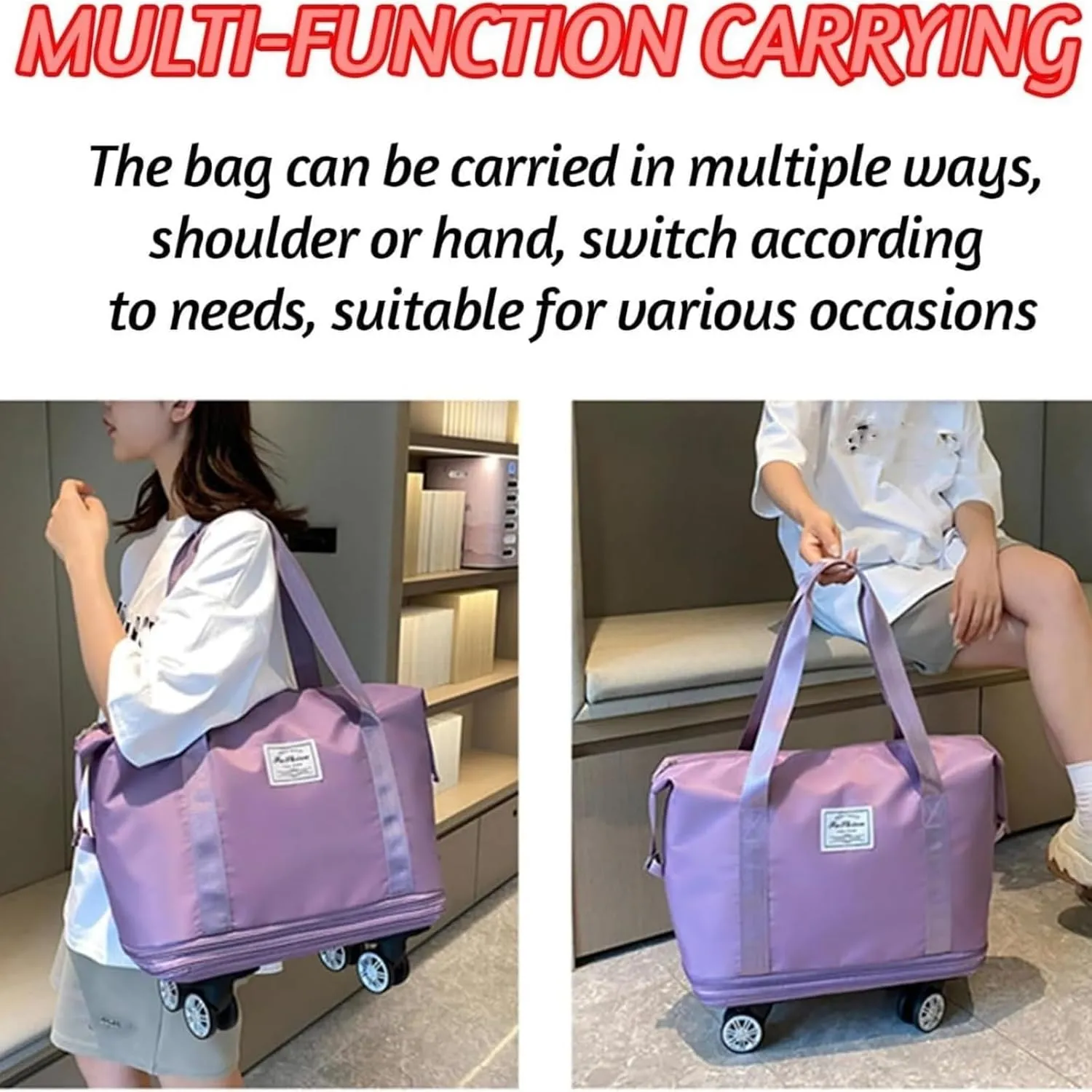 Sparkhomez Travel Bag with Wheels, Universal Wheeled Luggage for Business, 2025 New Large Capacity Bags Wheel Removable, Expandable Carry on Luggage Bags, Can Be Carried by Hand (Gray)