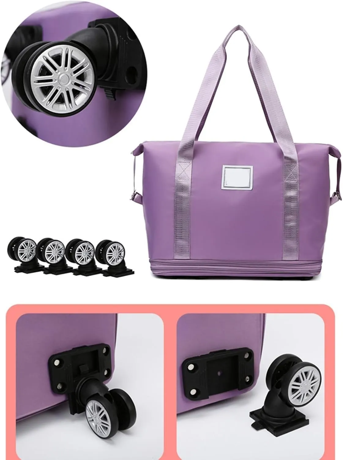 Sparkhomez Travel Bag with Wheels, Universal Wheeled Luggage for Business, 2025 New Large Capacity Bags Wheel Removable, Expandable Carry on Luggage Bags, Can Be Carried by Hand (Light purple)