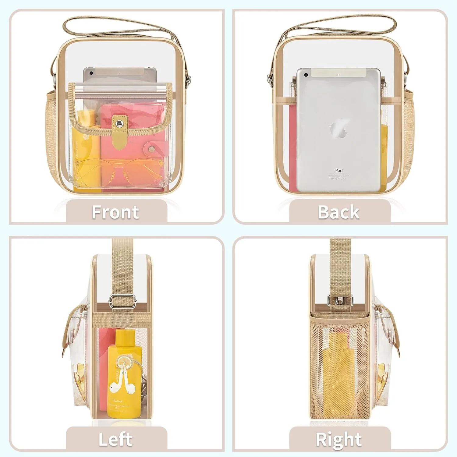 SPODEARS Clear Crossbody Bag for Stadium Events & Concerts - Adjustable Shoulder Strap Purse with 1 Bottle Holder
