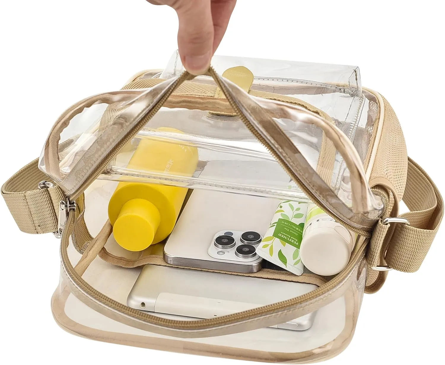 SPODEARS Clear Crossbody Bag for Stadium Events & Concerts - Adjustable Shoulder Strap Purse with 1 Bottle Holder