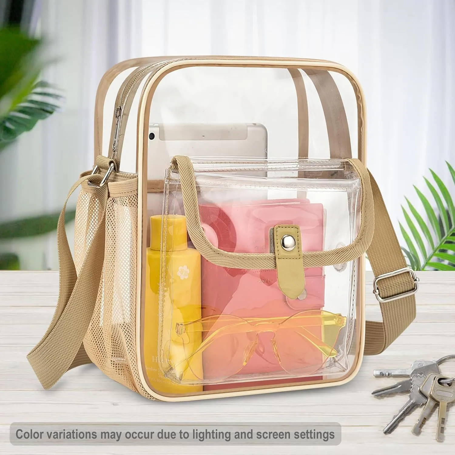 SPODEARS Clear Crossbody Bag for Stadium Events & Concerts - Adjustable Shoulder Strap Purse with 1 Bottle Holder
