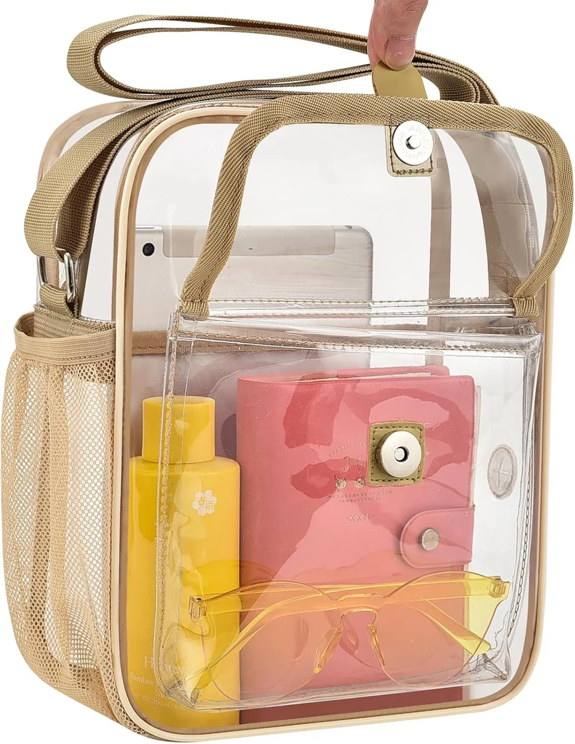 SPODEARS Clear Crossbody Bag for Stadium Events & Concerts - Adjustable Shoulder Strap Purse with 1 Bottle Holder