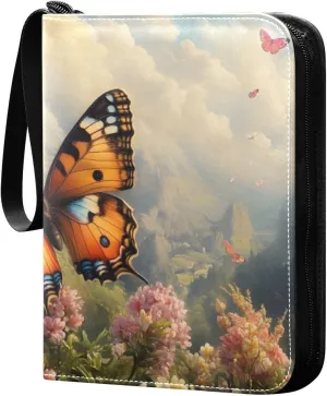 Spring Butterflies Landscape Card Binder 4 Pocket Trading Card Album Fits 400 Sports/Game Cards, PU Cover 3 Ring Card Collection with 50 Removable Sleeves
