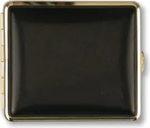Stadlerwein Cigarette Case 18 Normal Cigarettes (85) / Metal Soft Leather Black / Goldin Frame / Elastic Band / 2 Sides / 83 mm Wide / Made in Germany