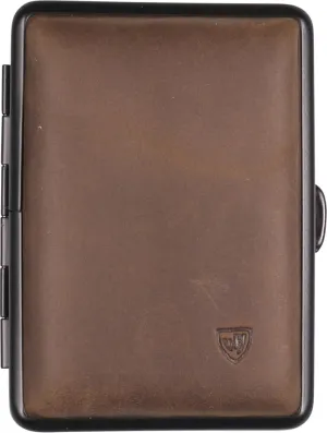 Stadlerweine Cigarette Case 14 Normal Cigarettes (85) / Metal Soft Leather Dark Brown / Frame Black / 72 mm Wide / Elastic Strap / Made in Germany
