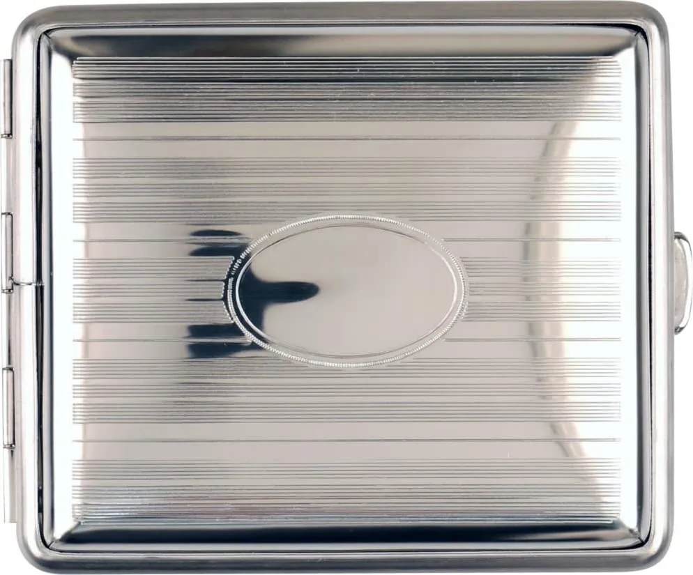 Stadlerweine Cigarette Case 18 Normal Cigarettes (85) Metal Chrome/Rubber Band/Engraving Field / 2-Sided