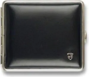 Stadlerweine Cigarette Case 18 Normal Cigarettes (85) Metal Soft Leather Black / Frame Nickel / Rubber Band / 2-Sided / 83 mm Wide / Made in Germany