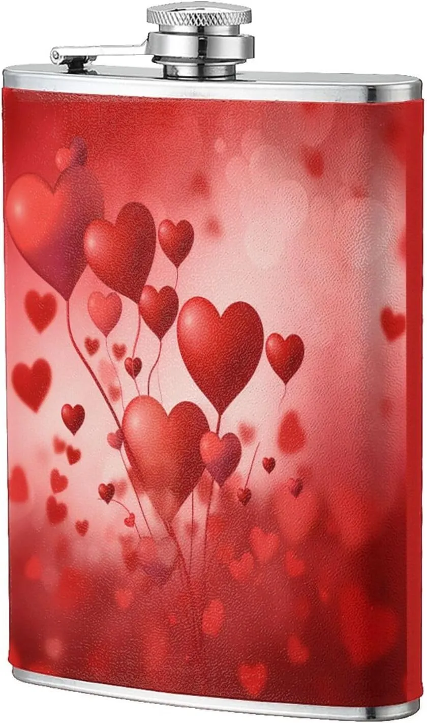 Stainless Steel Pocket Hip Flask with Valentine's Day Heart Balloon for Men Drinking Wedding, Vintage Flasks for Bar Party Fishing Flagon 8 OZ