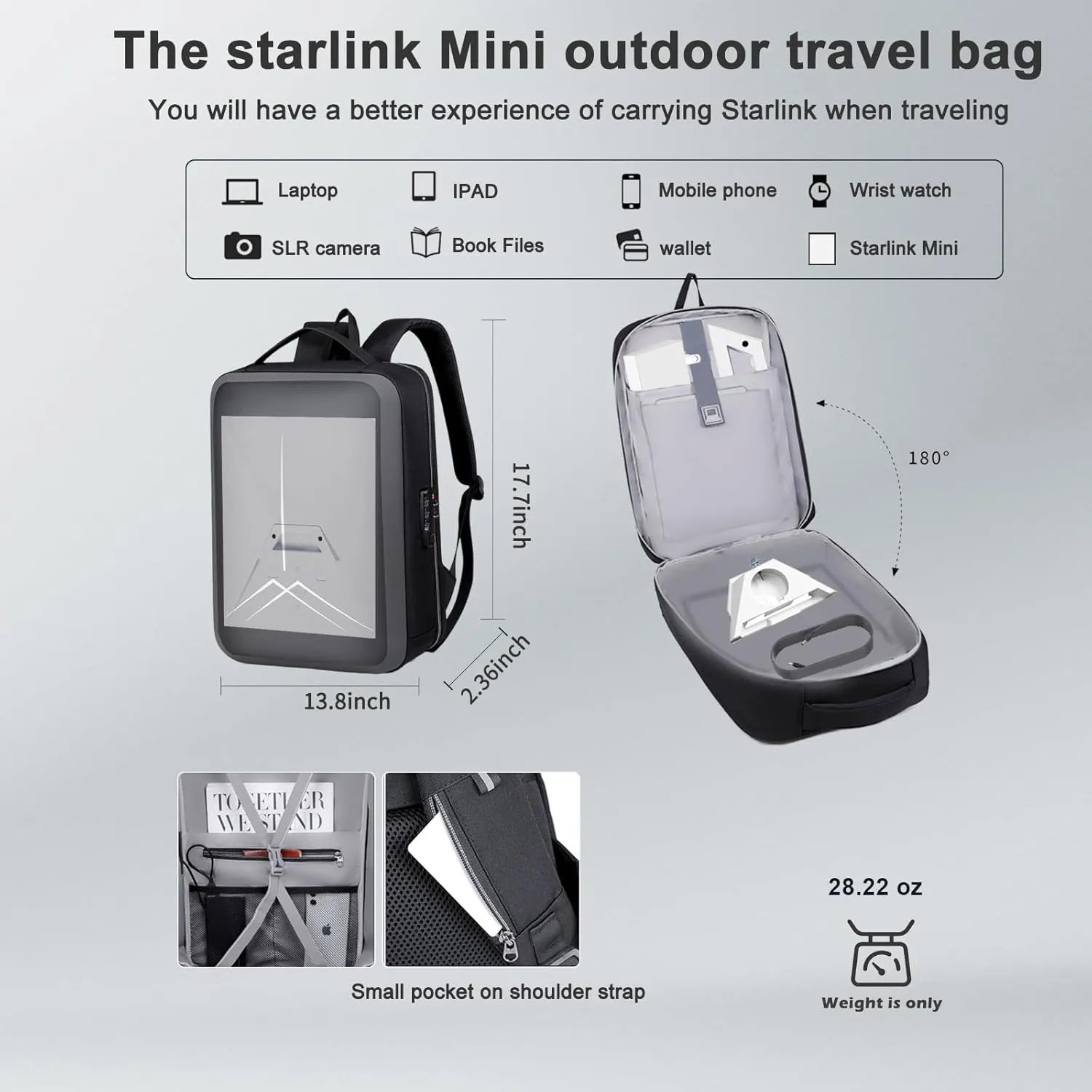Starlink Mini Case - Hard Travel Storage Case for Starlink Mini Accessories (Cables, Kickstand, Pipe Adapter, Power Supply) - Lock & Charging Port Design - Ideal for RV & Outdoor Camping (Dark Grey)