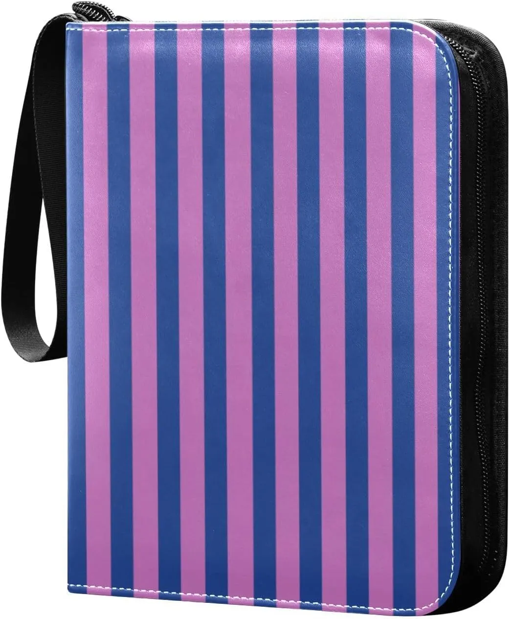 Stripes Pink Blue Card Binder 4 Pocket Trading Card Album Fits 400 Sports/Game Cards, PU Cover 3 Ring Card Collection with 50 Removable Sleeves