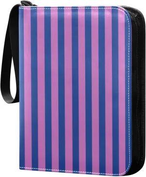 Stripes Pink Blue Card Binder 4 Pocket Trading Card Album Fits 400 Sports/Game Cards, PU Cover 3 Ring Card Collection with 50 Removable Sleeves