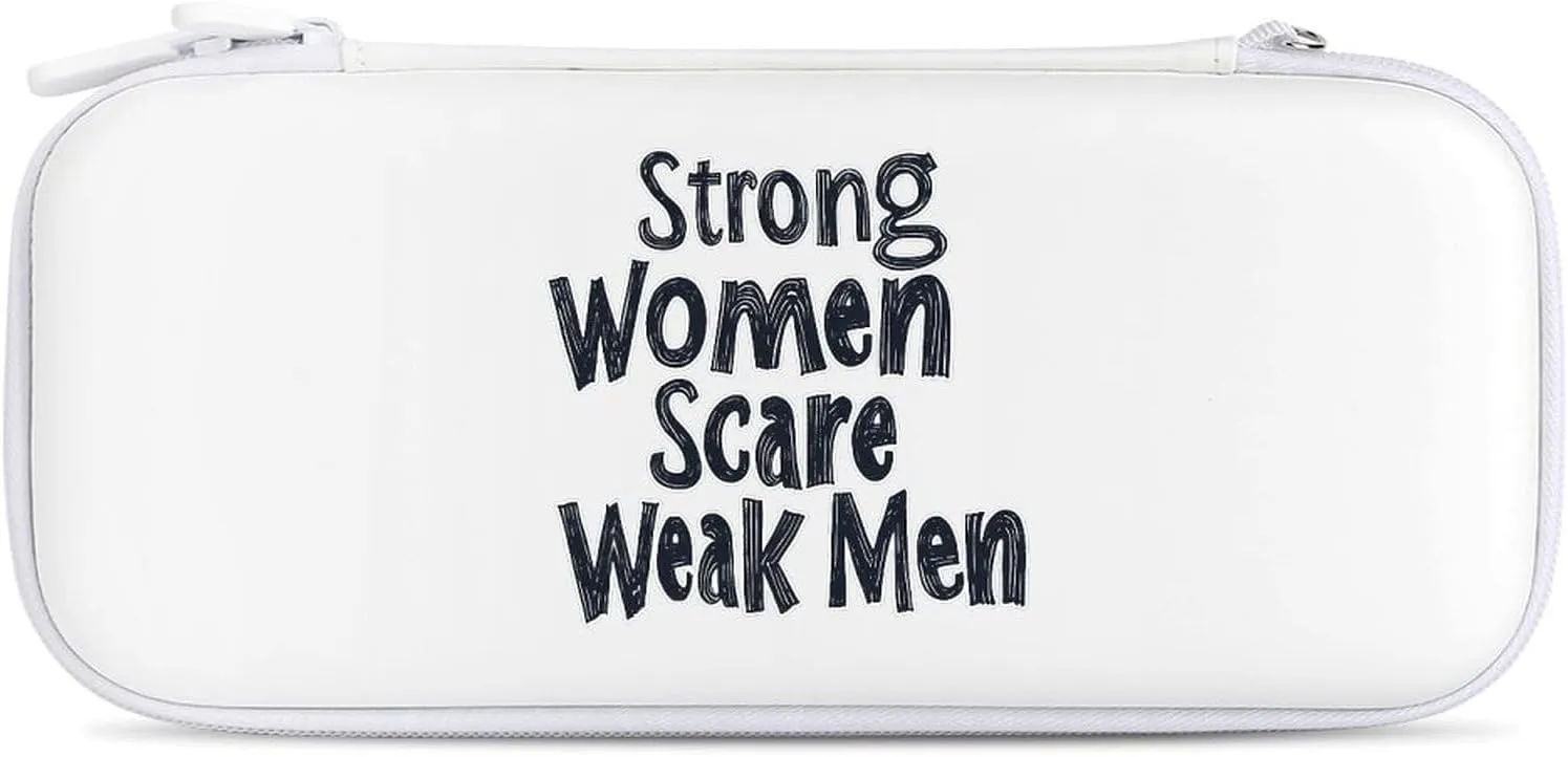 Strong Women Scare Weak Men Portable Protective Shell Compatible with Switch Case Wristlet Travel Bag with 15 Game Cartridges