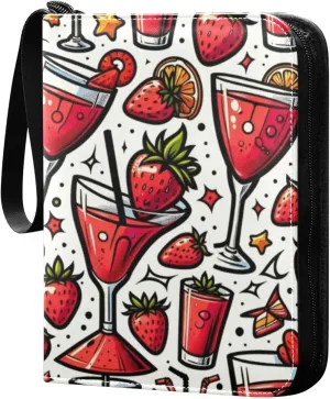 Stropical Strawberry Cocktails Card Binder 4 Pocket Trading Card Album Fits 400 Sports/Game Cards, PU Cover 3 Ring Card Collection with 50 Removable Sleeves