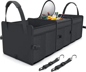 Sturdy Large Volume Car Trunk Organizer for SUV with Premium Insulation Built-in Cooler, 3 Compartments Heavy Duty Collapsible Storage Organizer for Car, Truck, or Van