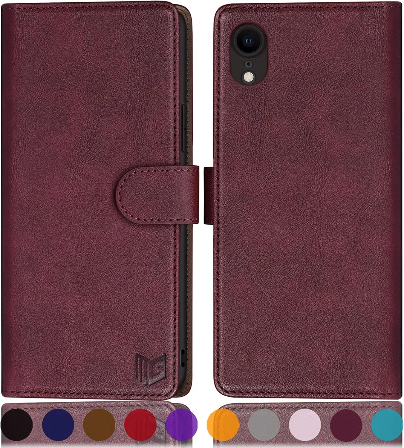 SUANPOT for iPhone XR 6.1 (Non XS 5.8",XS Max 6.7") Leather Wallet case with RFID Blocking Credit Card Holder Flip Folio Book Phone Cover Shockproof Pocket case for Apple XR for Men Women Wine Red