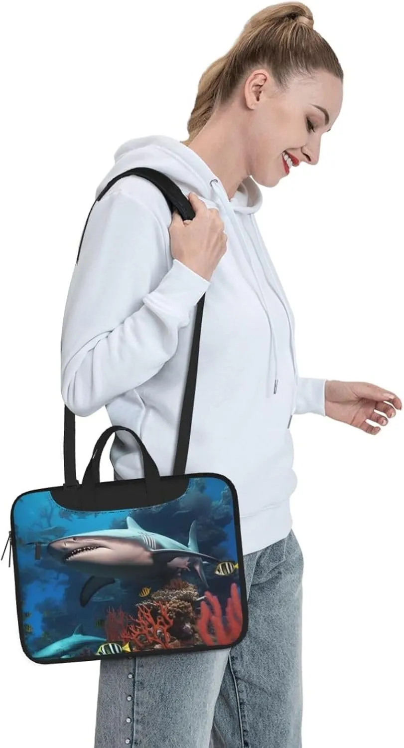 Submarine Shark Coral Laptop Shoulder Bag Portable Laptop Bag Laptop Case Crossbody Briefcase w/Strap Handle