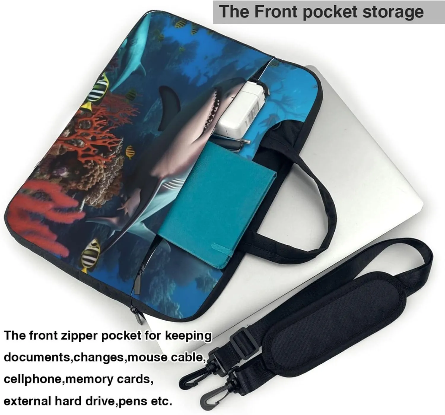 Submarine Shark Coral Laptop Shoulder Bag Portable Laptop Bag Laptop Case Crossbody Briefcase w/Strap Handle