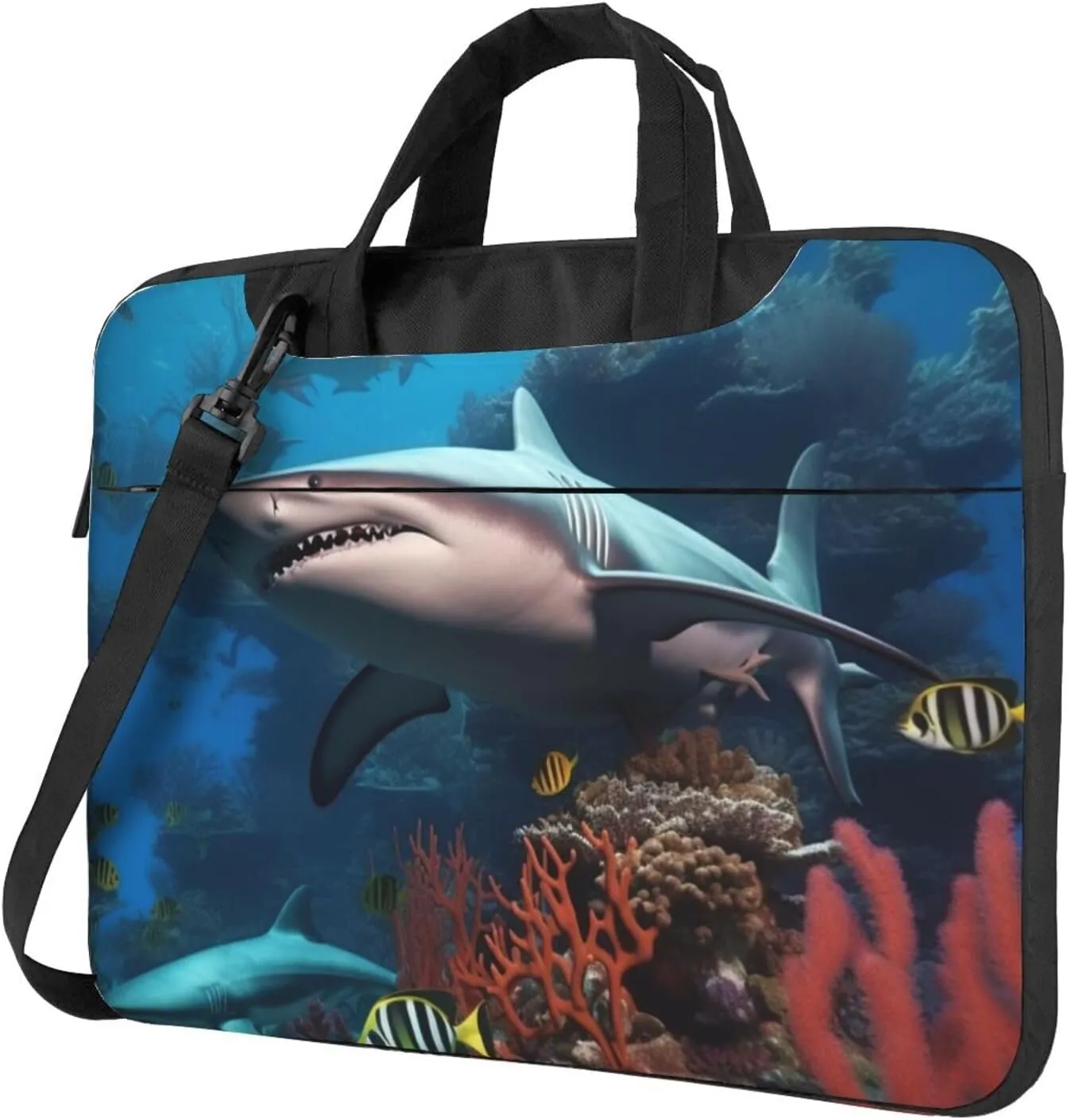 Submarine Shark Coral Laptop Shoulder Bag Portable Laptop Bag Laptop Case Crossbody Briefcase w/Strap Handle