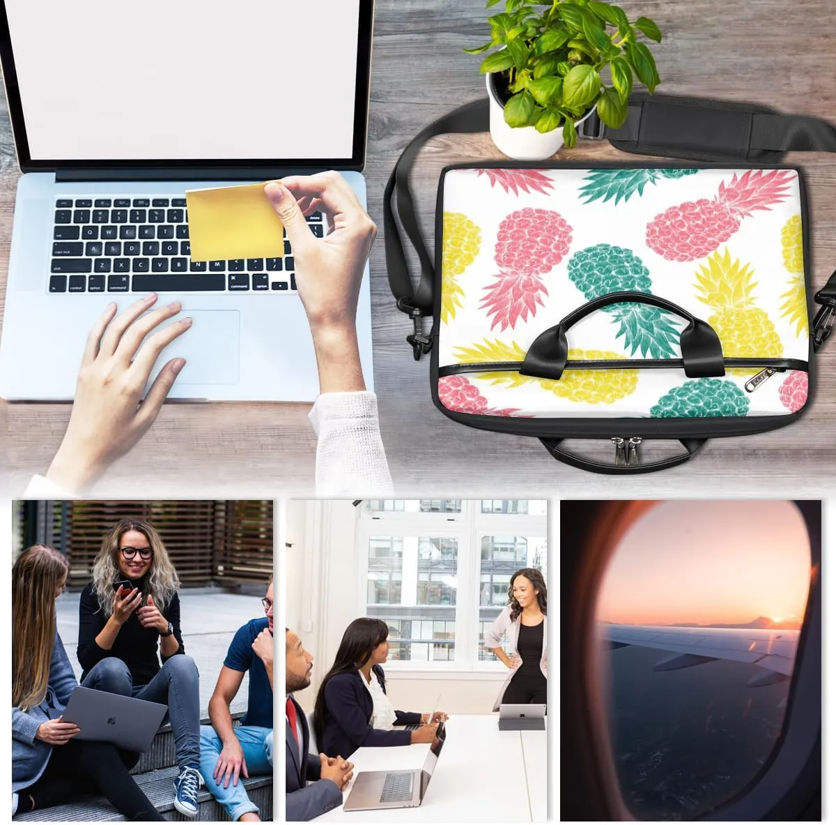 Sugar Skull Flowers Laptop Bag for Women Men 13-15 Inch Computer Briefcase Bag Lightweight Notebook Shoulder Messenger Bag