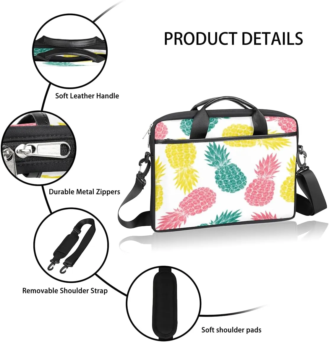 Sugar Skull Flowers Laptop Bag for Women Men 13-15 Inch Computer Briefcase Bag Lightweight Notebook Shoulder Messenger Bag