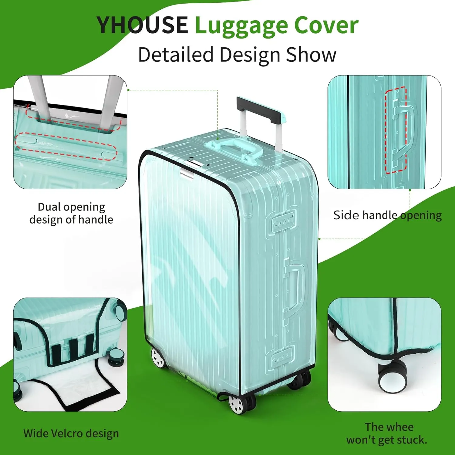 Suitcase Covers For Luggage, 28 Inch Clear PVC Luggage Covers Protector Full Thicken Transparent Waterproof Suitcase Sleeve With Large Velcro for 20"-30" Wheeled Suitcases