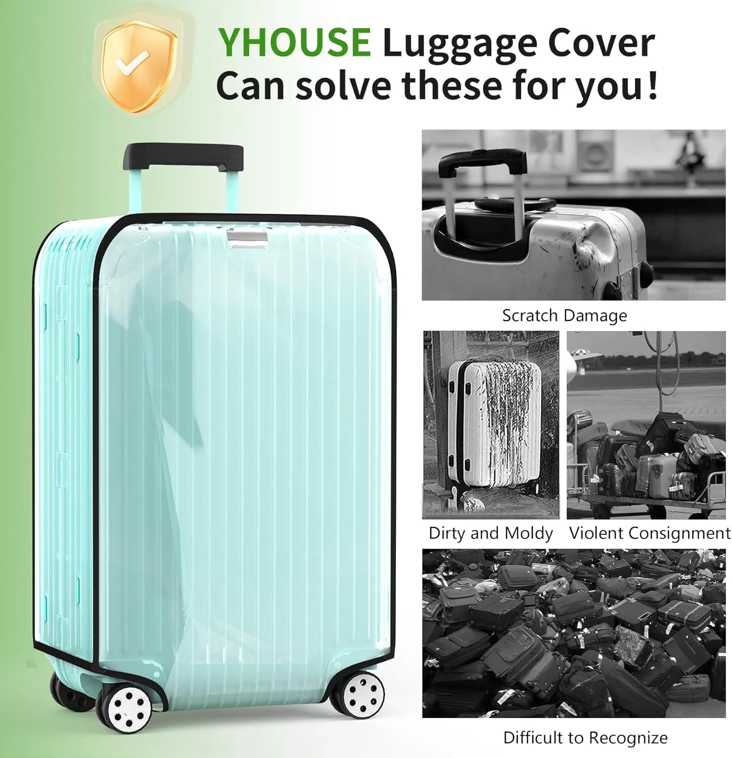 Suitcase Covers For Luggage, 28 Inch Clear PVC Luggage Covers Protector Full Thicken Transparent Waterproof Suitcase Sleeve With Large Velcro for 20"-30" Wheeled Suitcases
