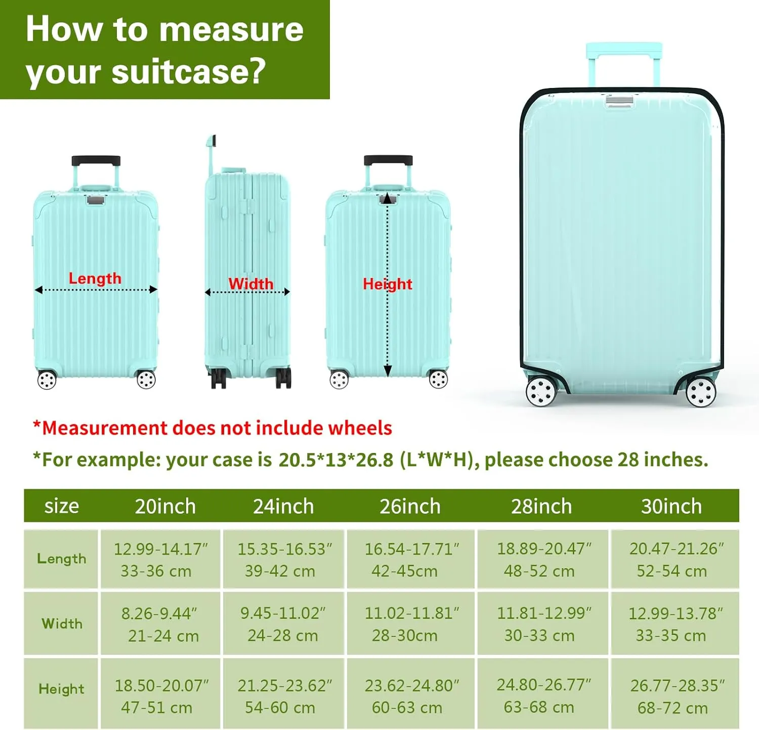 Suitcase Covers For Luggage, 28 Inch Clear PVC Luggage Covers Protector Full Thicken Transparent Waterproof Suitcase Sleeve With Large Velcro for 20"-30" Wheeled Suitcases