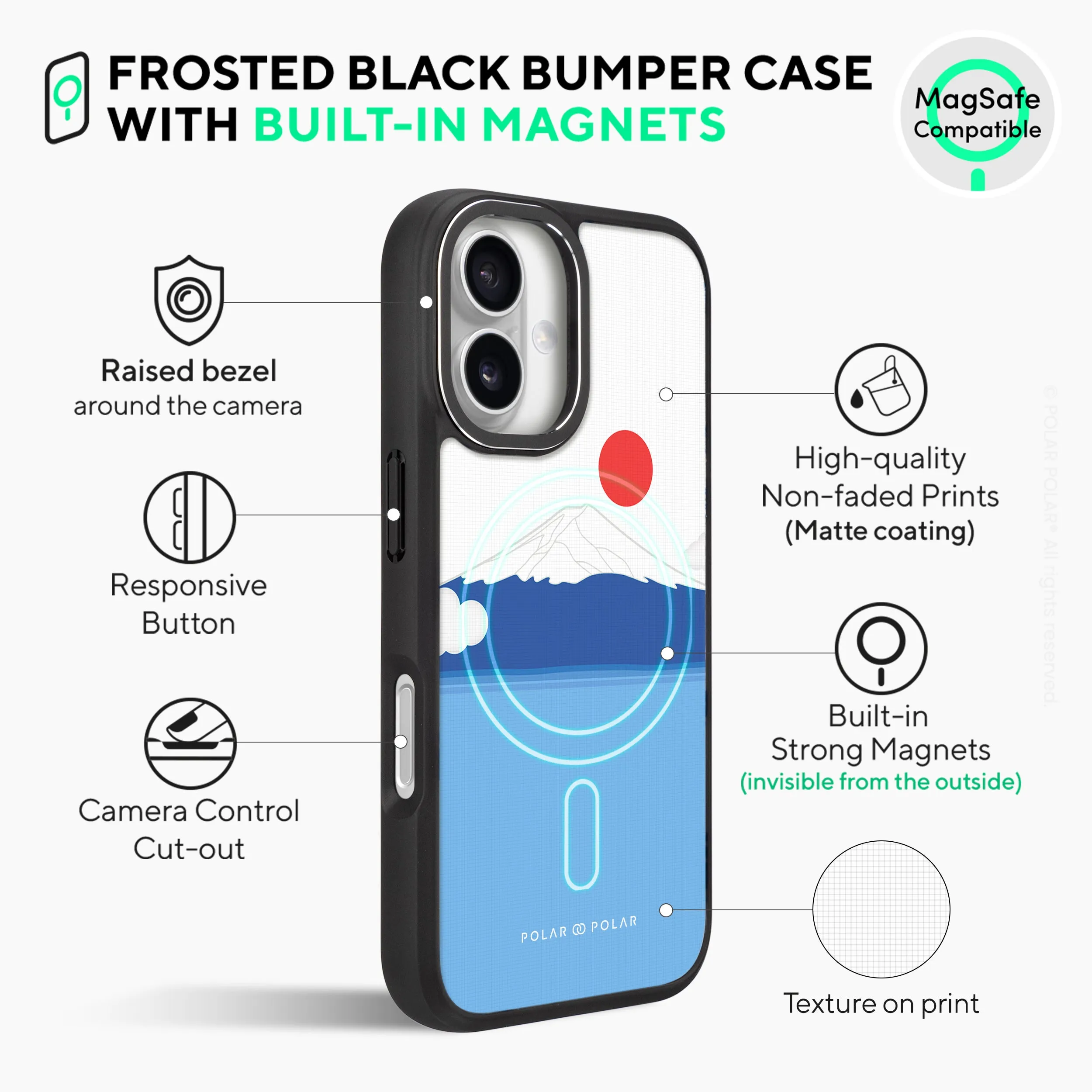 Summer Fujisan - iPhone 16 Plus Frosted Black Bumper MagSafe Case