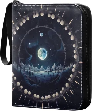 Sun and Moon Card Binder 4 Pocket Trading Card Album Fits 400 Sports/Game Cards, PU Cover 3 Ring Card Collection with 50 Removable Sleeves