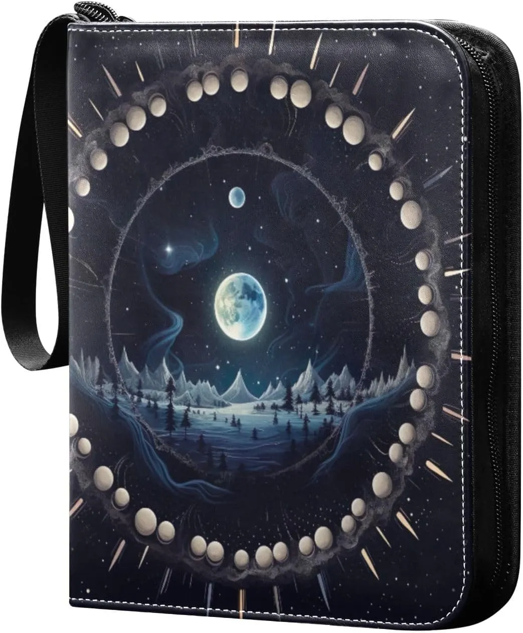 Sun and Moon Card Binder 4 Pocket Trading Card Album Fits 400 Sports/Game Cards, PU Cover 3 Ring Card Collection with 50 Removable Sleeves