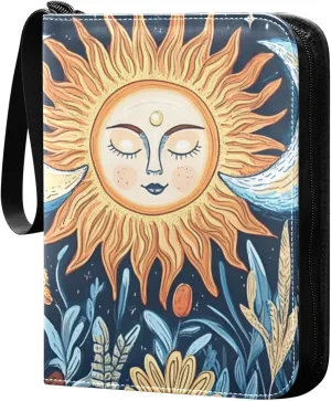 Sun Moon Art Card Binder 4 Pocket Trading Card Album Fits 400 Sports/Game Cards, PU Cover 3 Ring Card Collection with 50 Removable Sleeves